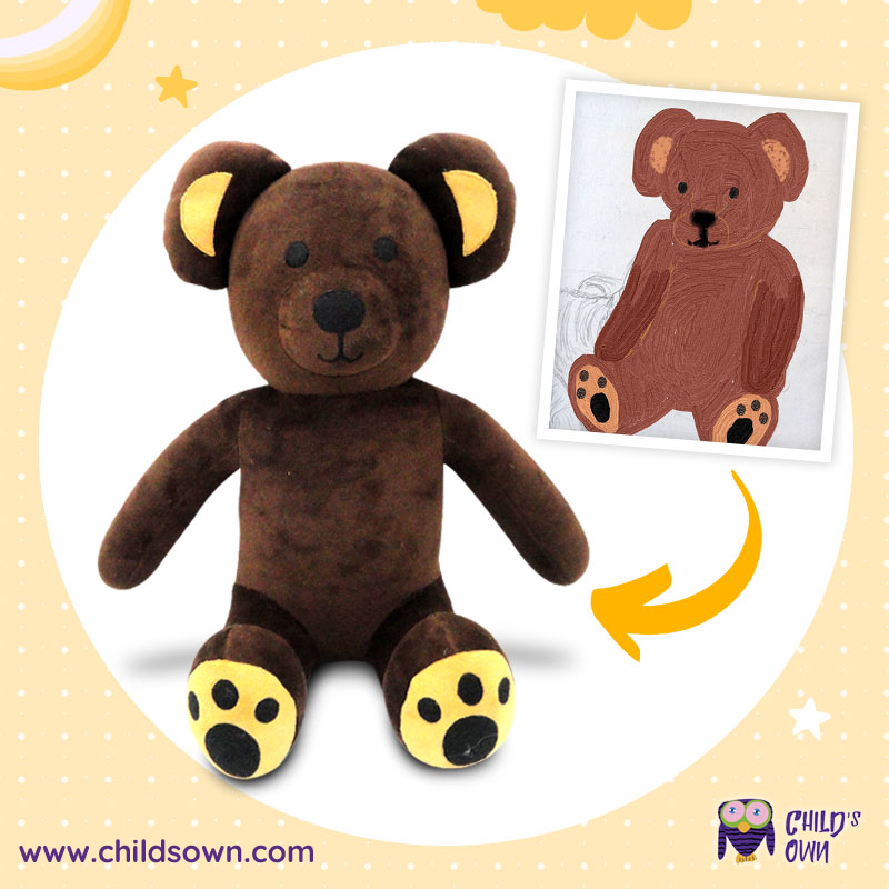 Custom brown bear plushie from childs drawing