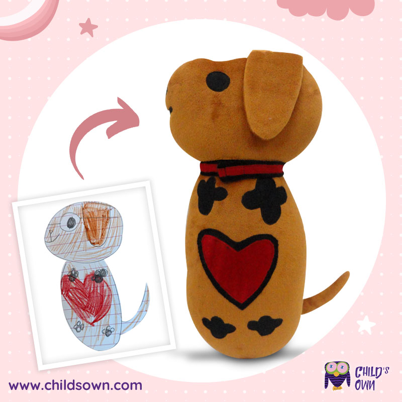 Custom plushie of Dog Dog, made from a child’s drawing.