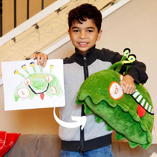 Custom-made stuffed animals from a child's artwork